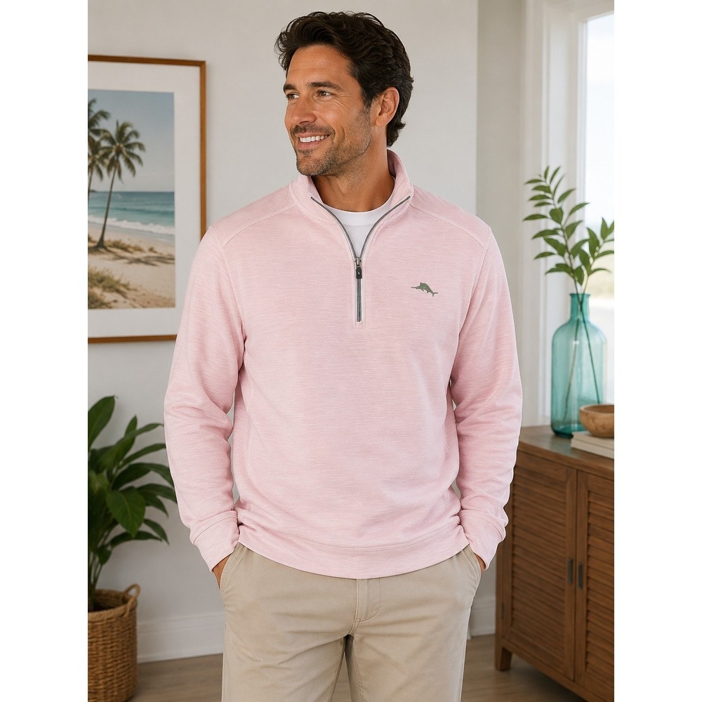 Tommy Bahama Men's Pink 1/4 Zip Pullover Sweatshirt Mock Neck Size M